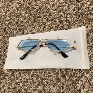 Geometric Blue Lens Flip Sunglasses